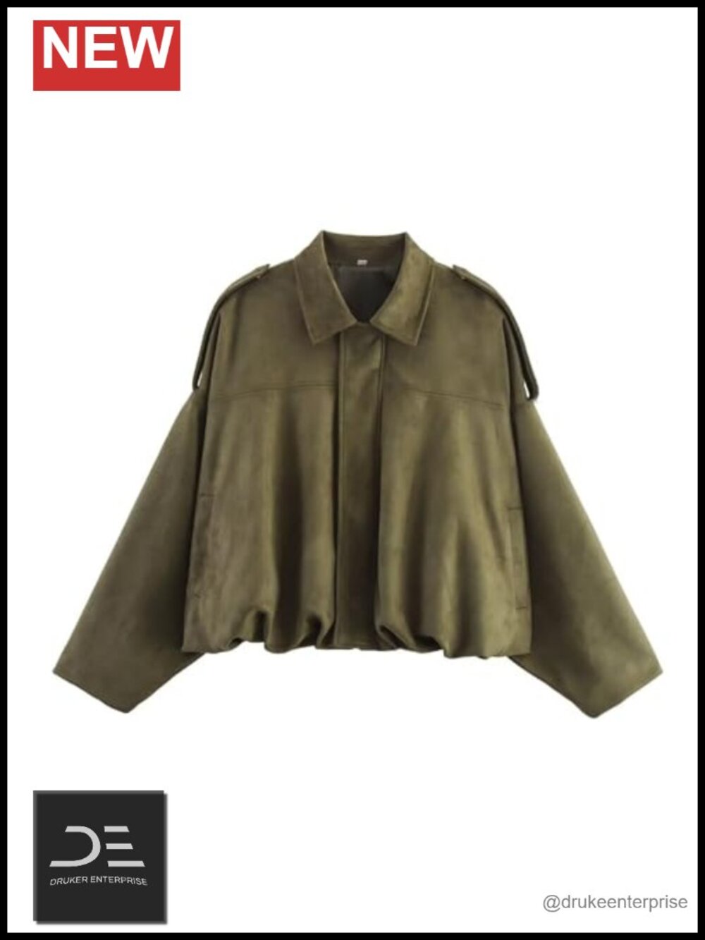Faux Suede Bomber Jacket Crop Oversized Streetwear Casual Coat